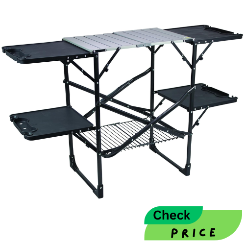 GCI OUTDOOR Slim-Fold Cook Station | Portable Folding Kitchen Table with a Heat Resistant Tabletop, 4 Side Tables & Storage Rack